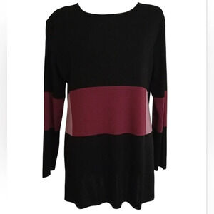 Misook Black Purple Long Sleeve Color Block Tunic Top Knitwear Size Pet Medium